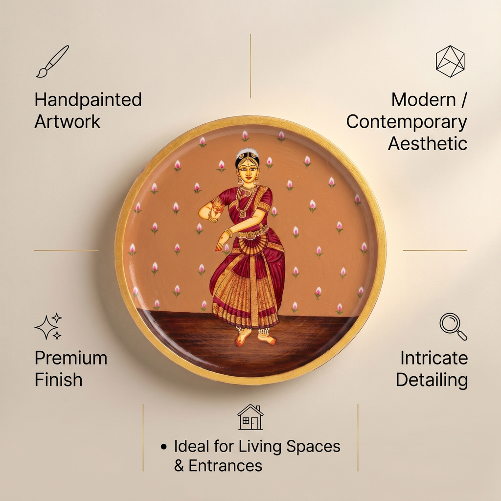 Handpainted Wooden Wall Plate | Dancing Lady | Brown | 10 Inches