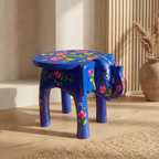 Wooden Elephant Stool | Lotus Blue | 24x15x13 cm