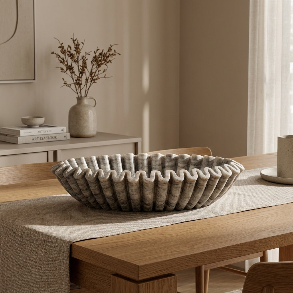 Marble Zigzag Urli Bowl | Grey | 25x18x8cm