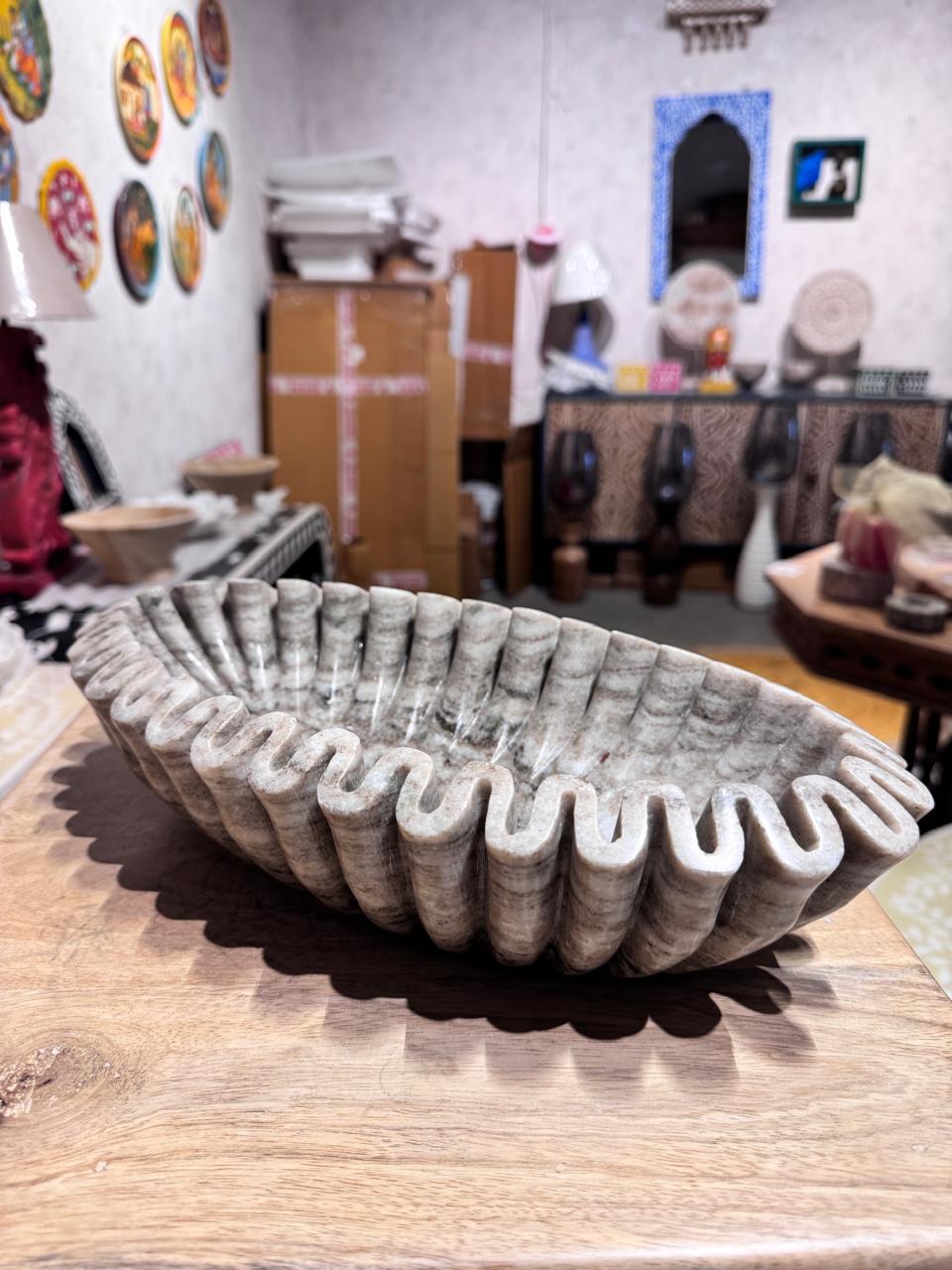 Marble Zigzag Urli Bowl | Grey | 25x18x8cm