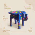 Wooden Elephant Stool | Lotus Blue | 24x15x13 cm