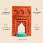 Jharokha Wall Frame | Orange-Red with Green Shelf | 12x8x1 Inch