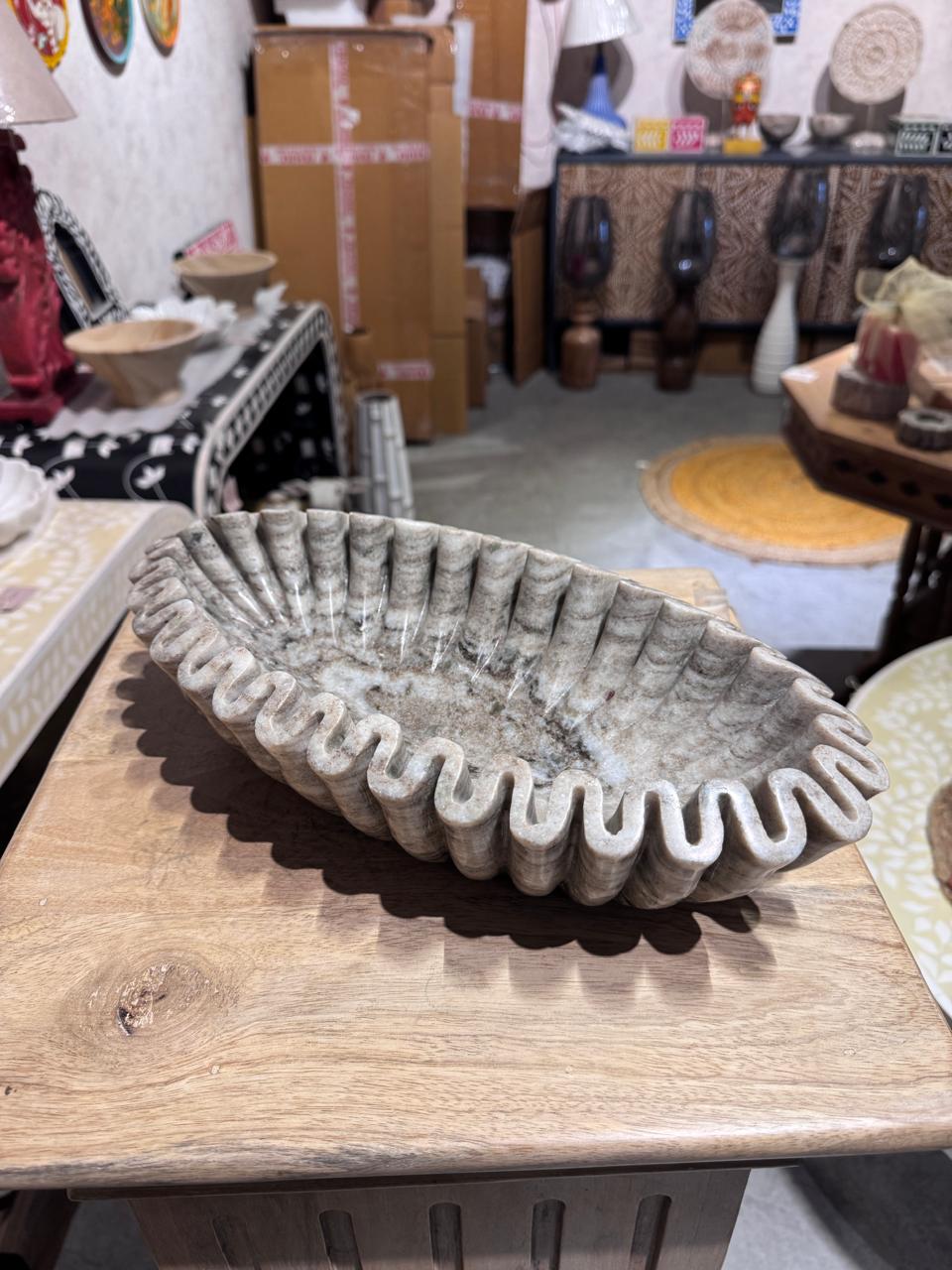 Marble Zigzag Urli Bowl | Grey | 25x18x8cm