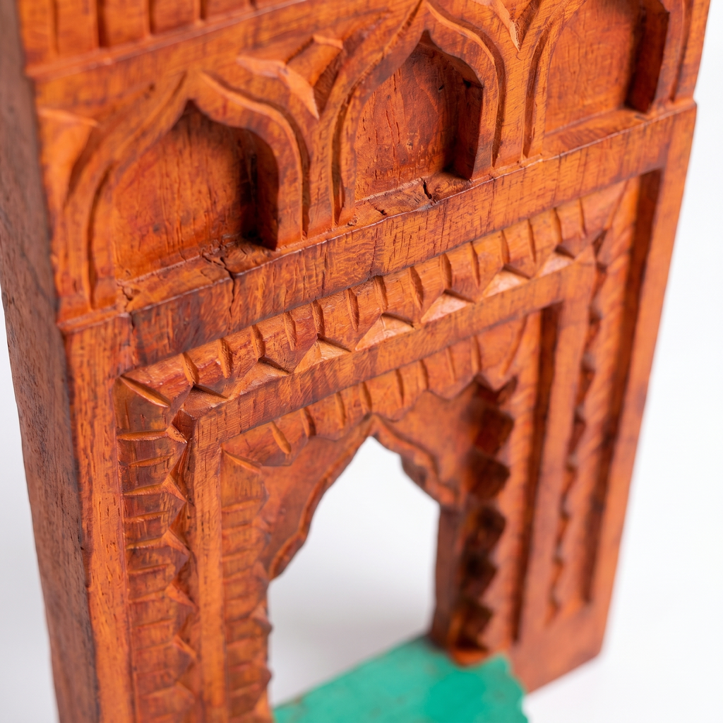 Jharokha Wall Frame | Orange-Red with Green Shelf | 12x8x1 Inch