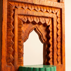 Jharokha Wall Frame | Orange-Red with Green Shelf | 12x8x1 Inch