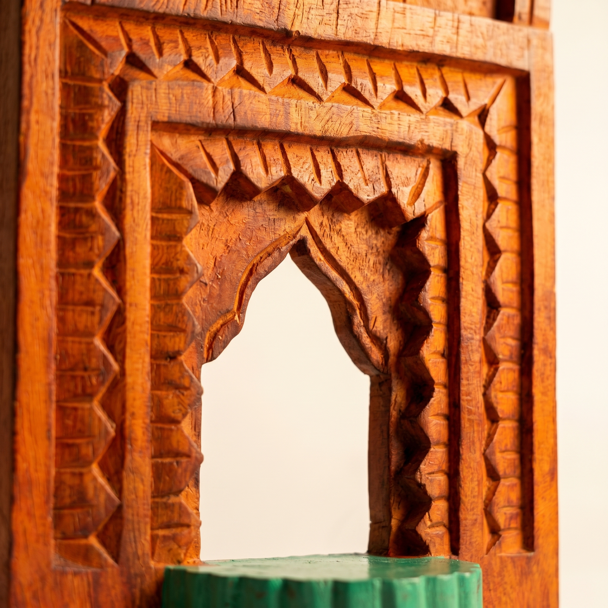 Jharokha Wall Frame | Orange-Red with Green Shelf | 12x8x1 Inch