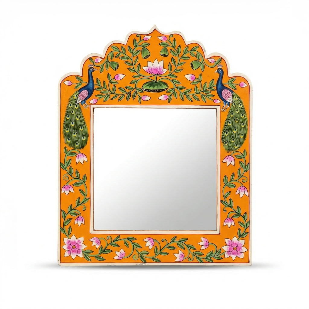 Orange Pichwai Handpainted Mirror | 15x12x0.5 inch