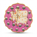 Wooden Pichwai Wall Plate 3 | 9.5 Inches | Handpainted