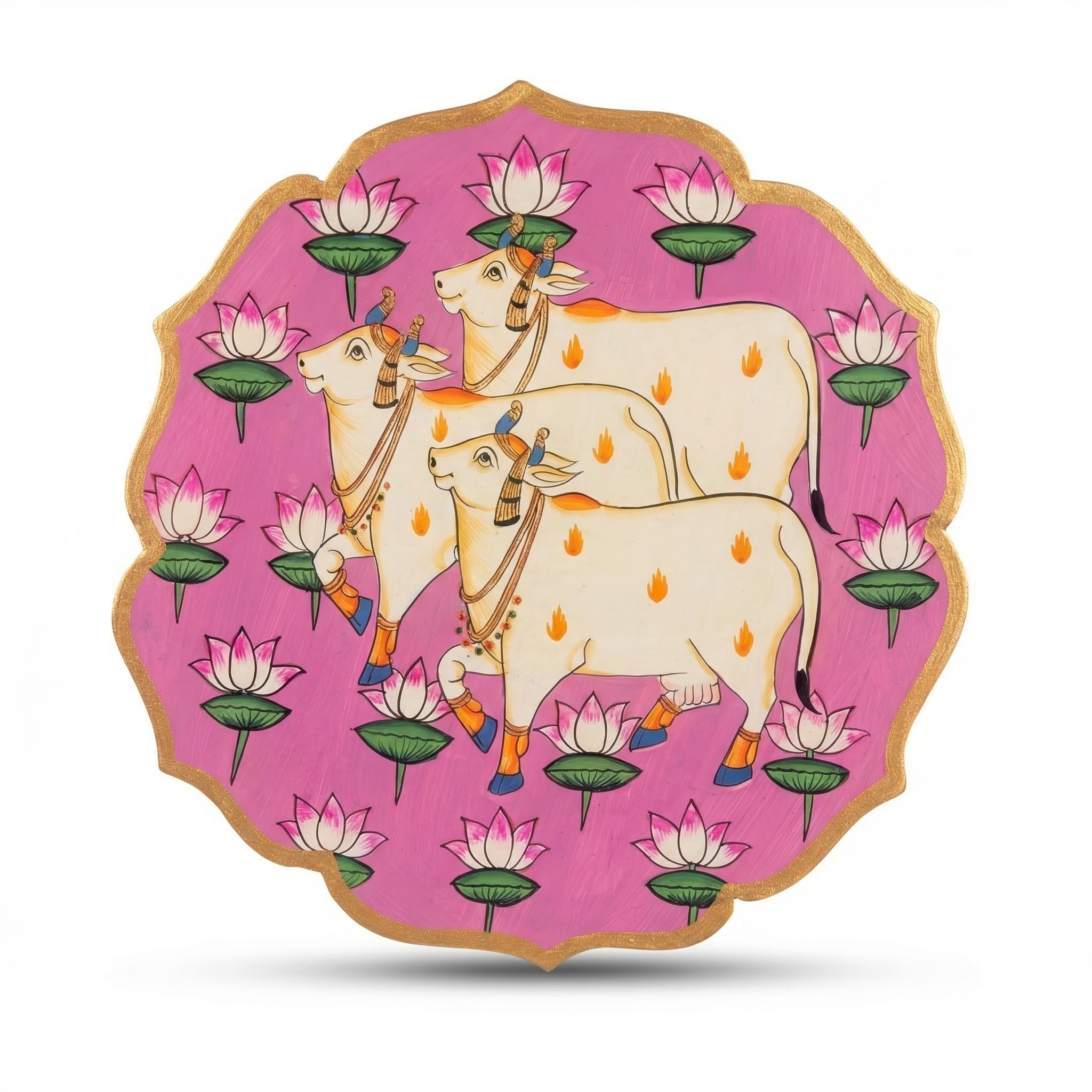 Wooden Pichwai Wall Plate 3 | 9.5 Inches | Handpainted