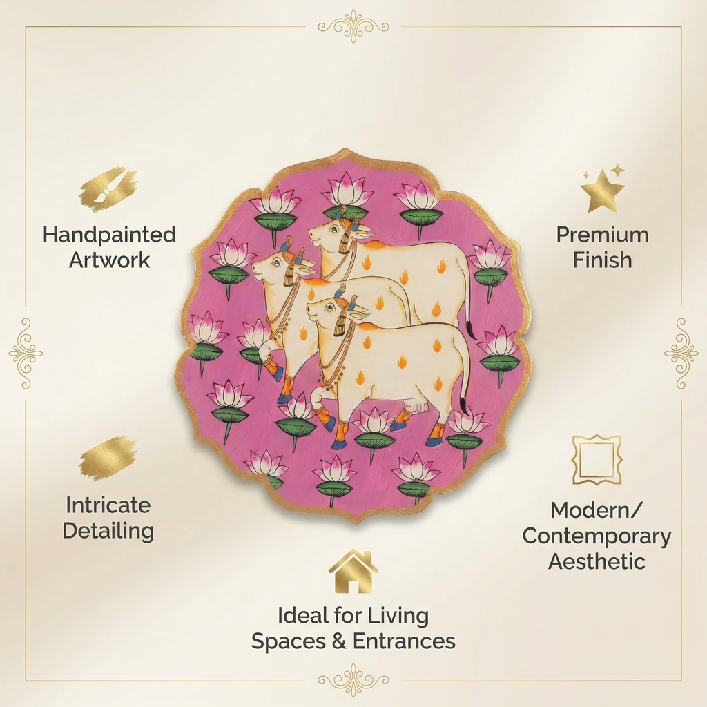Wooden Pichwai Wall Plate 3 | 9.5 Inches | Handpainted