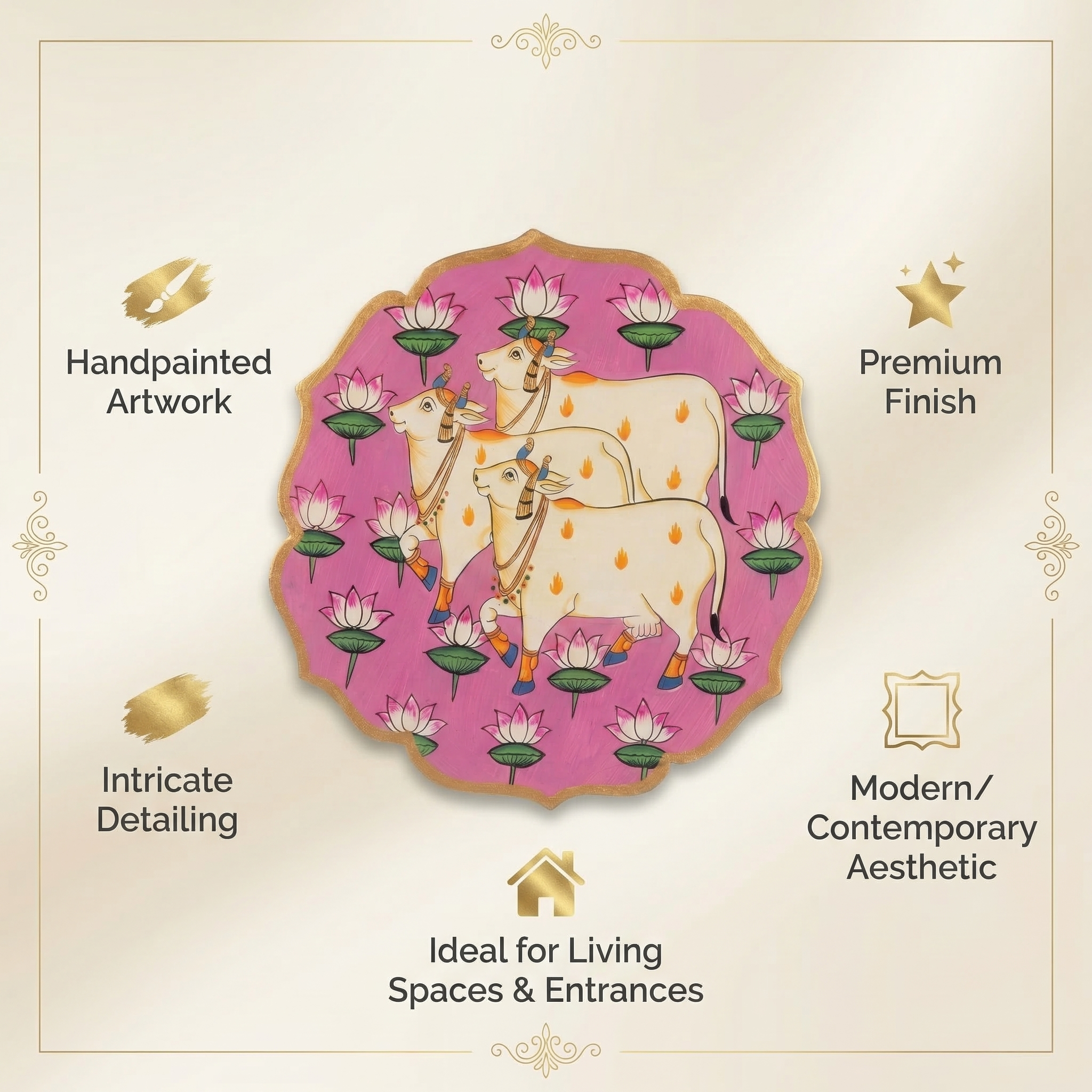 Wooden Pichwai Wall Plate 3 | 9.5 Inches | Handpainted