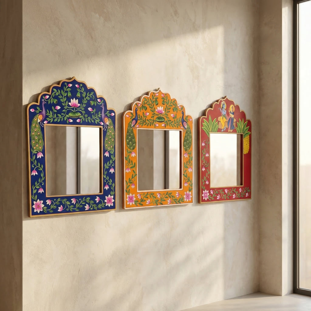 Orange Pichwai Handpainted Mirror | 15x12x0.5 inch