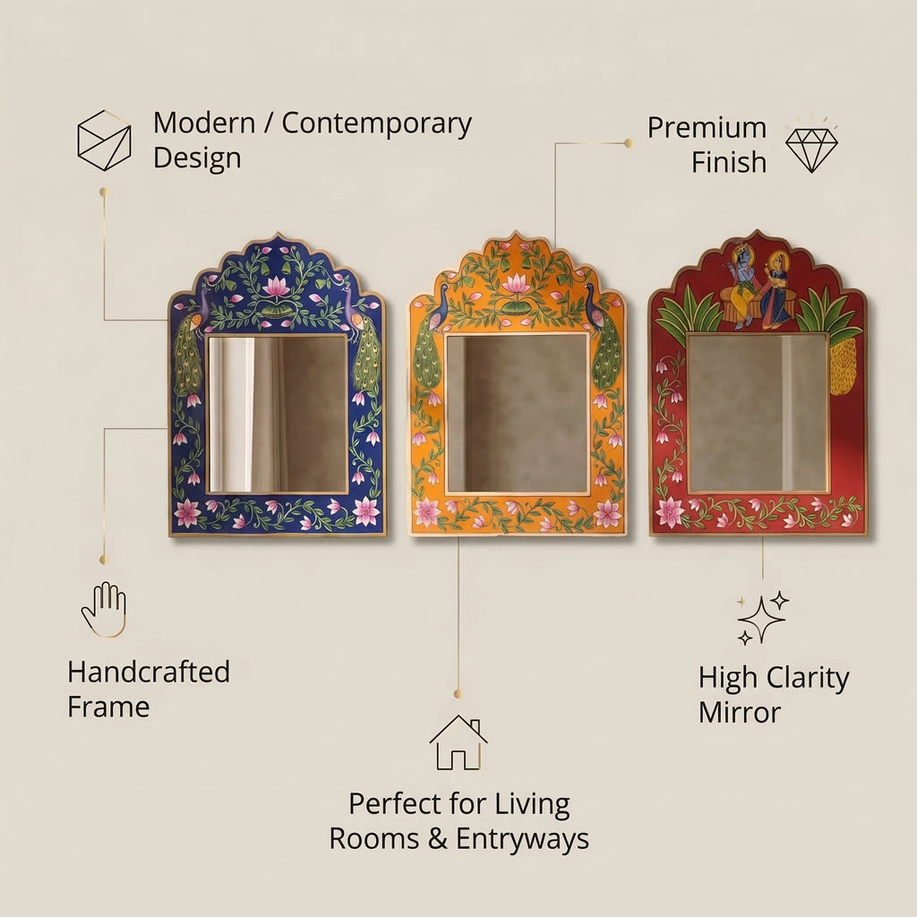 Orange Pichwai Handpainted Mirror | 15x12x0.5 inch