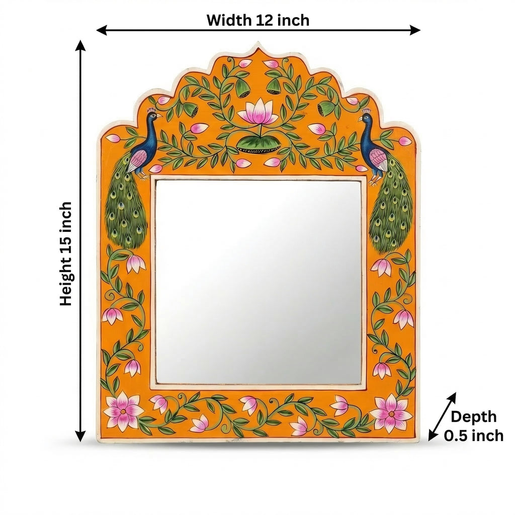 Orange Pichwai Handpainted Mirror | 15x12x0.5 inch