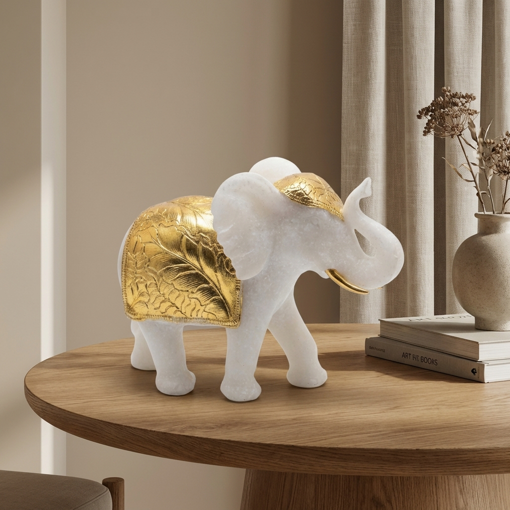 Marble Elephant Gold | 15x20x8 cm