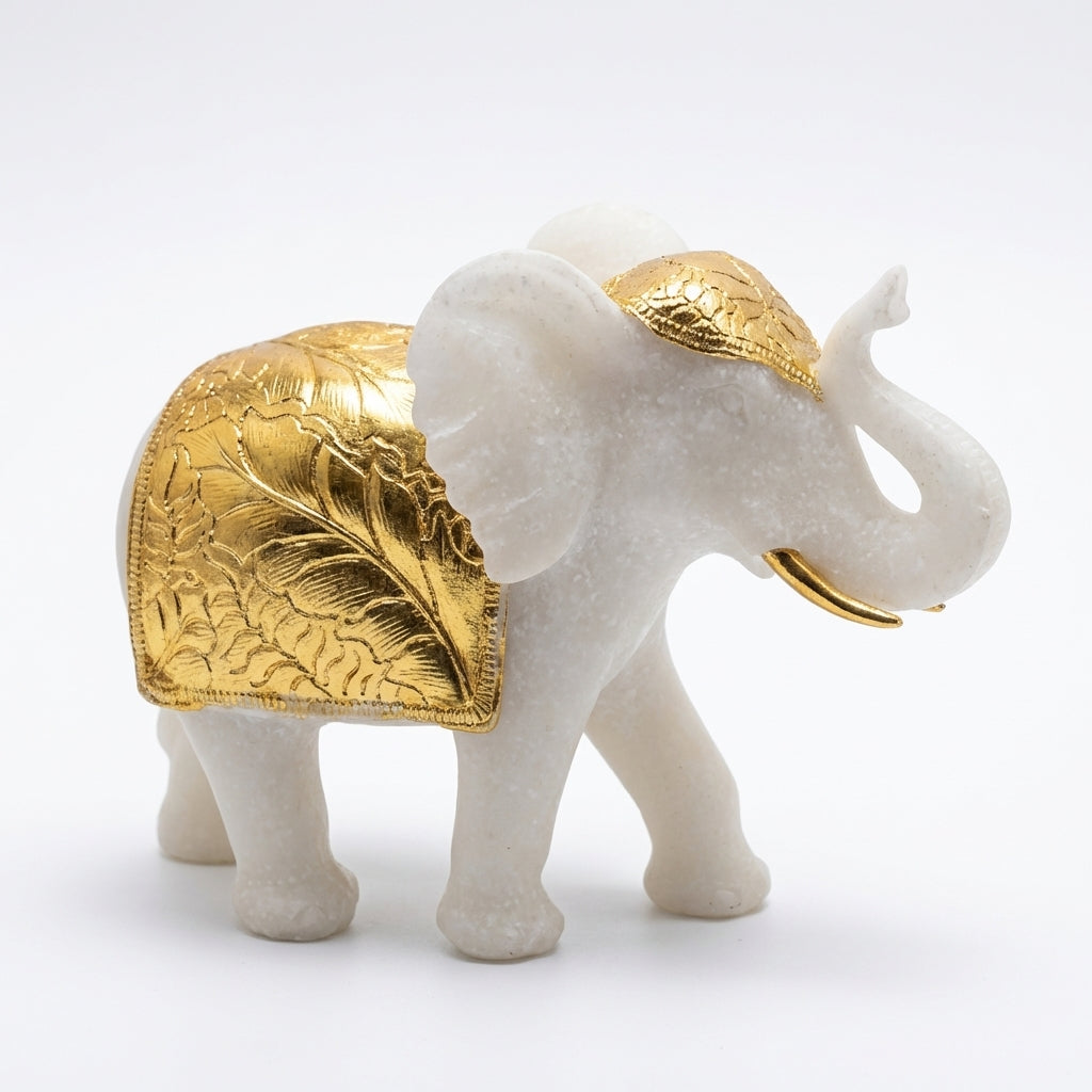 Marble Elephant Gold | 15x20x8 cm
