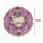 Wooden Pichwai Wall Plate | 9.5 Inches | Handpainted | Purple/Pink Nandi