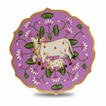 Wooden Pichwai Wall Plate | 9.5 Inches | Handpainted | Purple/Pink Nandi