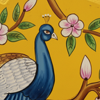 Wooden Pichwai Wall Plate | 9.5 Inches | Handpainted | Yellow Peacock