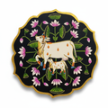 Wooden Pichwai Wall Plate | 9.5 Inches | Handpainted | Black Nandi