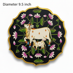 Wooden Pichwai Wall Plate | 9.5 Inches | Handpainted | Black Nandi