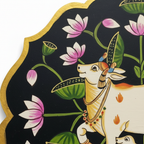 Wooden Pichwai Wall Plate | 9.5 Inches | Handpainted | Black Nandi