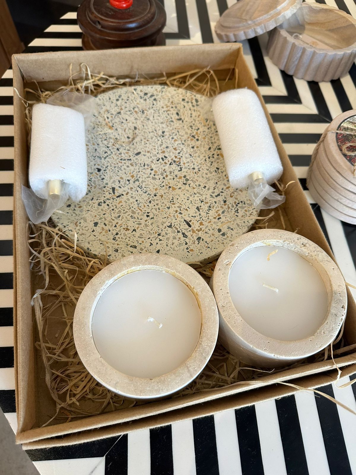 Marble Gift Box | Travertine Candle & Tray