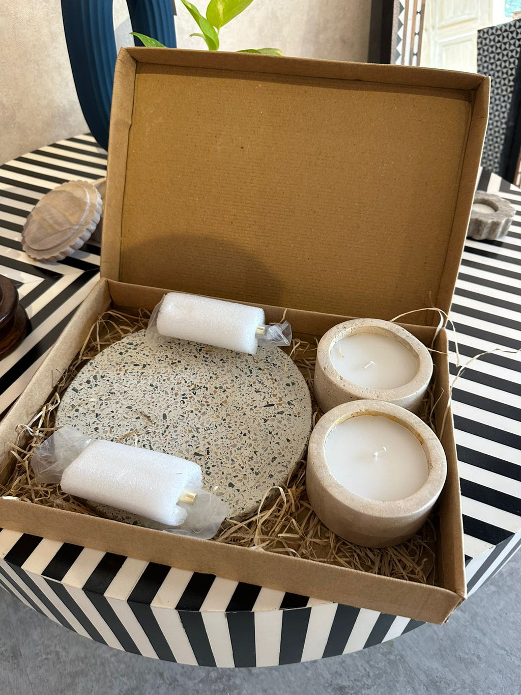 Marble Gift Box | Travertine Candle & Tray