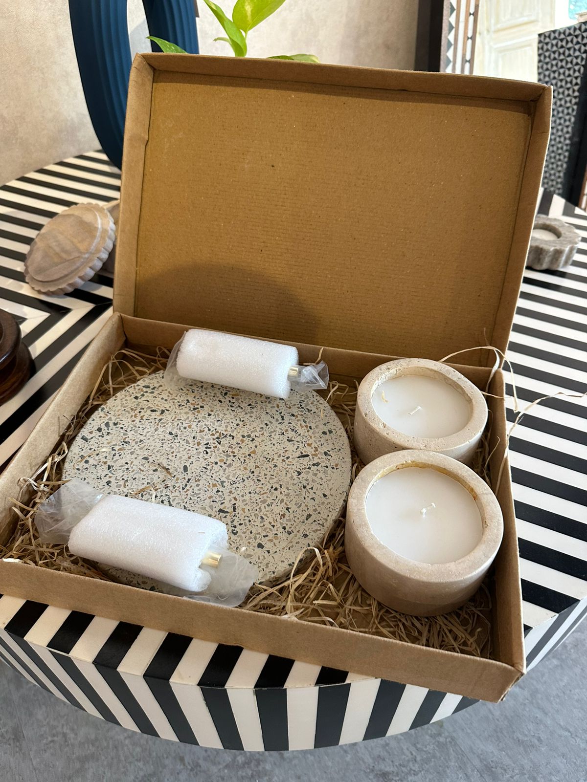 Marble Gift Box | Travertine Candle & Tray