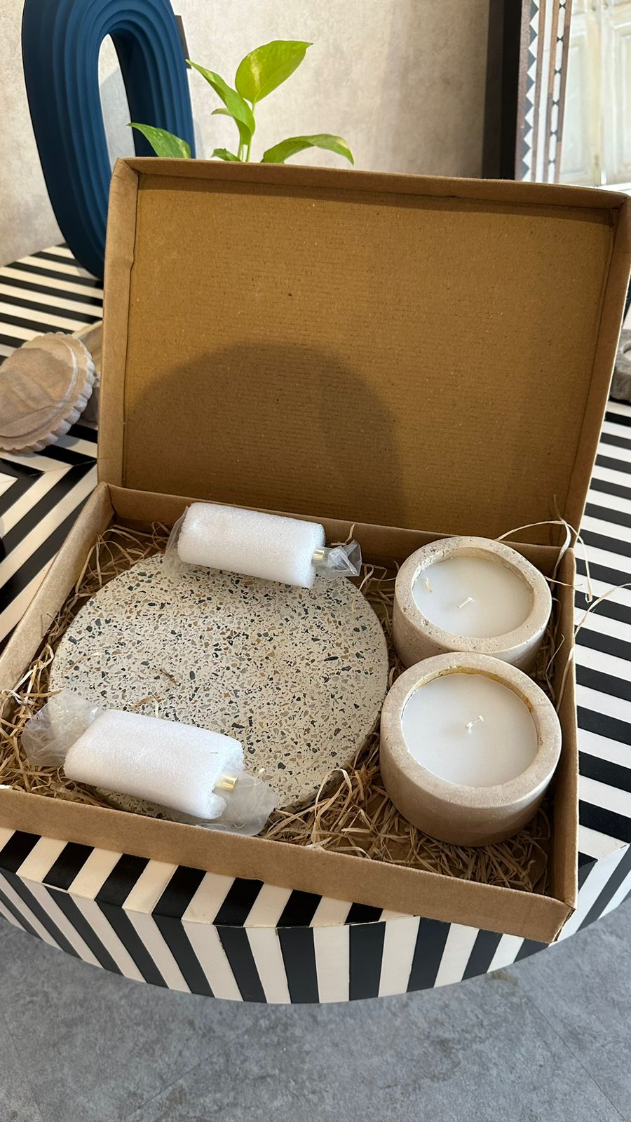 Marble Gift Box | Travertine Candle & Tray