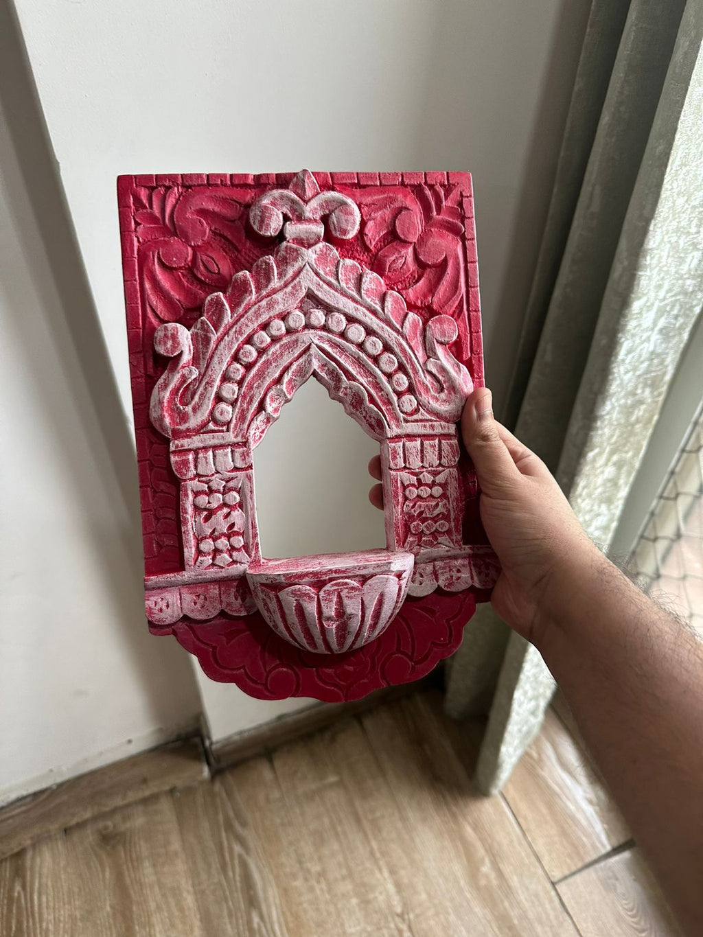 Jharokha Wall Frame | Red-Pink | 12x8x1 Inch
