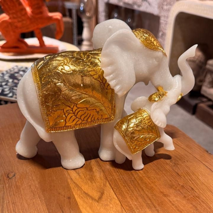 Marble Elephant Gold (Family of 2) | 10x6.5x4 inch