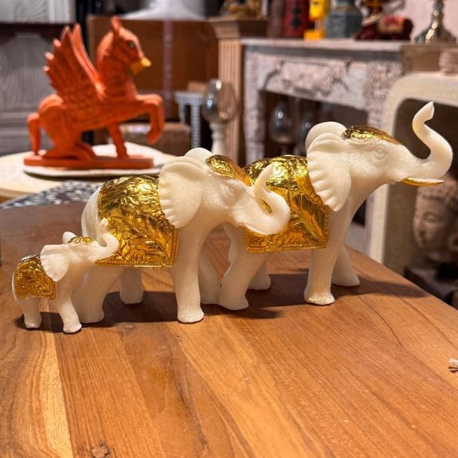 Marble Elephant Gold (Family of 3) | 12x6x3 inch