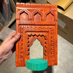 Jharokha Wall Frame | Orange-Red with Green Shelf | 12x8x1 Inch