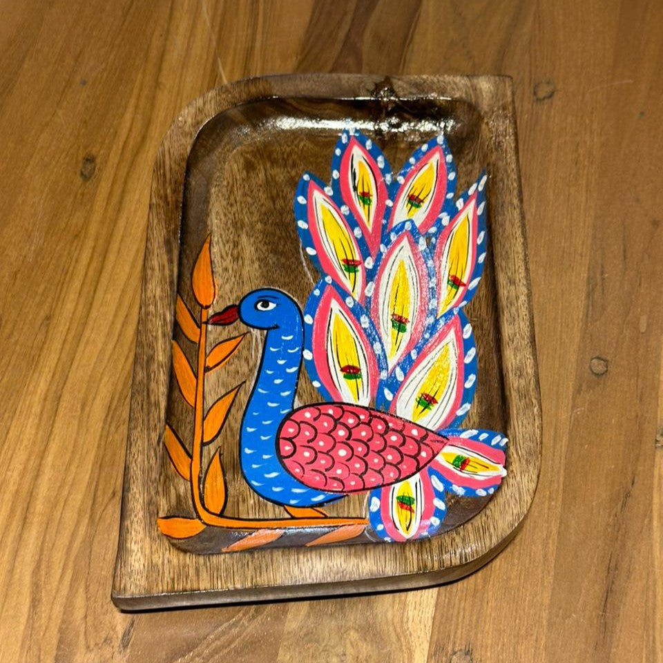 Peacock Handpainted Wooden Platter | Small | 22x15x3cm