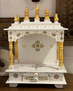 Wooden Mandir | White & Gold | 38x55x20 cm