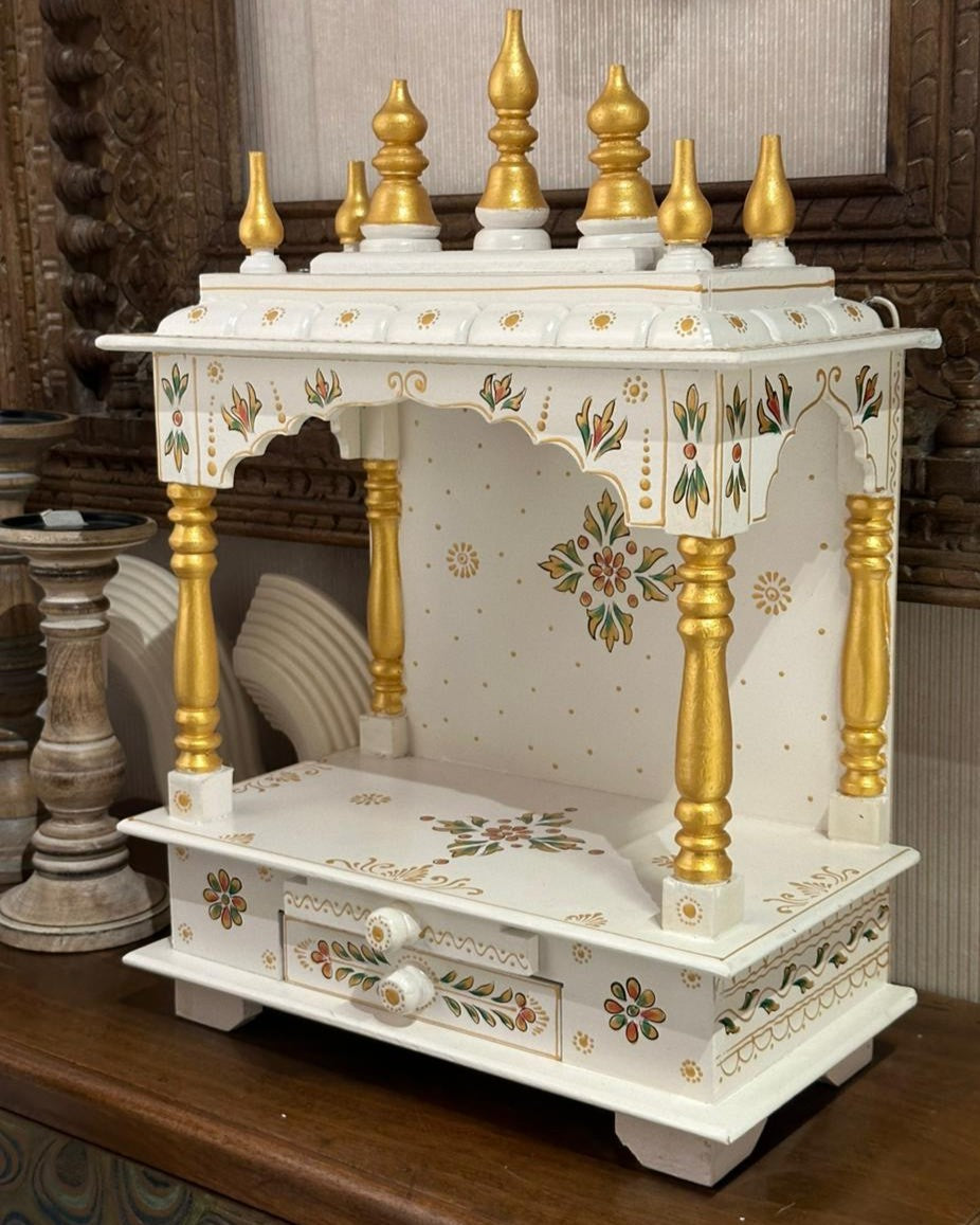 Wooden Mandir | White & Gold | 38x55x20 cm