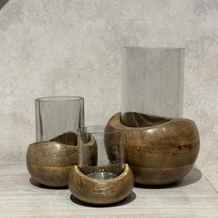 Wooden Candle Stand (Set of 3) | (S-11x10x10cm, M-14x11x11cm, L-22x15x15cm)