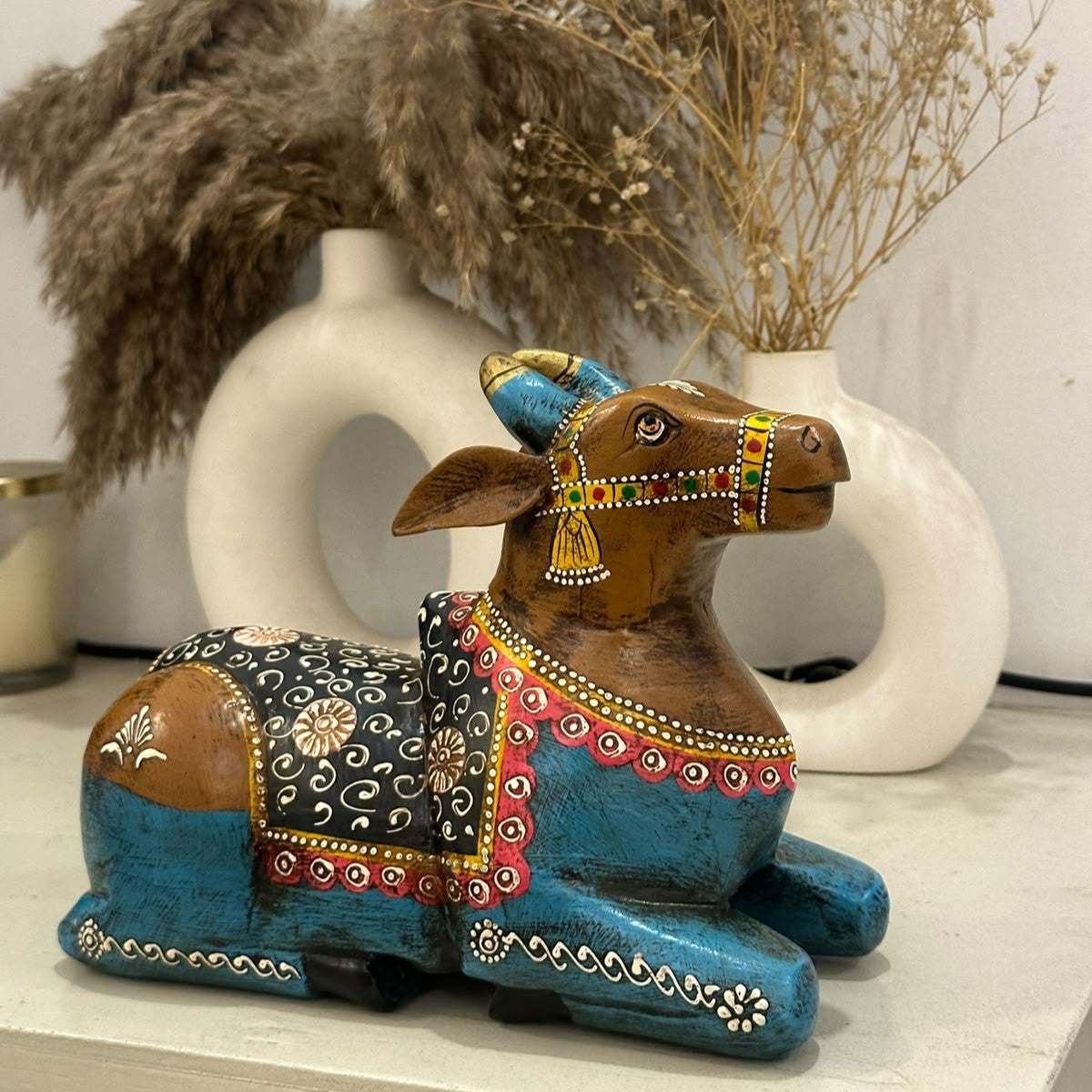 Handpainted Nandi Multicolour | Brown-Blue | 9x7x3.5inch