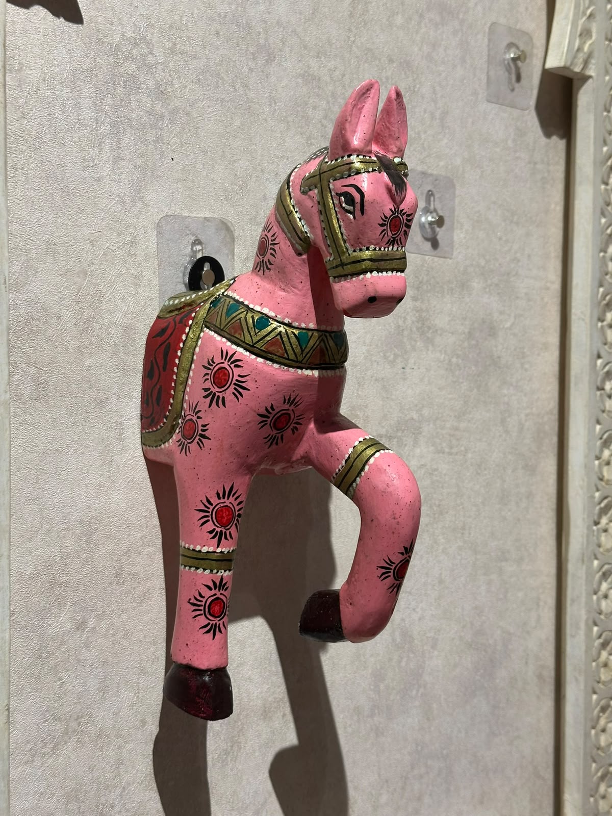 Wooden Horse Wall Hanging | Handpainted Pink | 13.5x6x3.5 inch