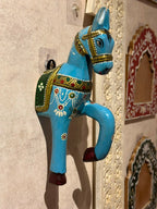Wooden Horse Wall Hanging | Handpainted Blue | 13.5x6x3.5 inch