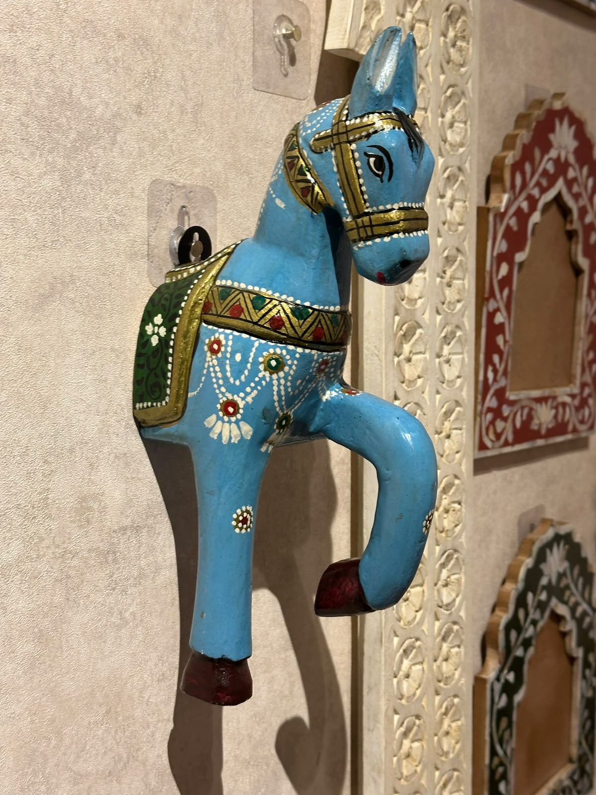 Wooden Horse Wall Hanging | Handpainted Blue | 13.5x6x3.5 inch