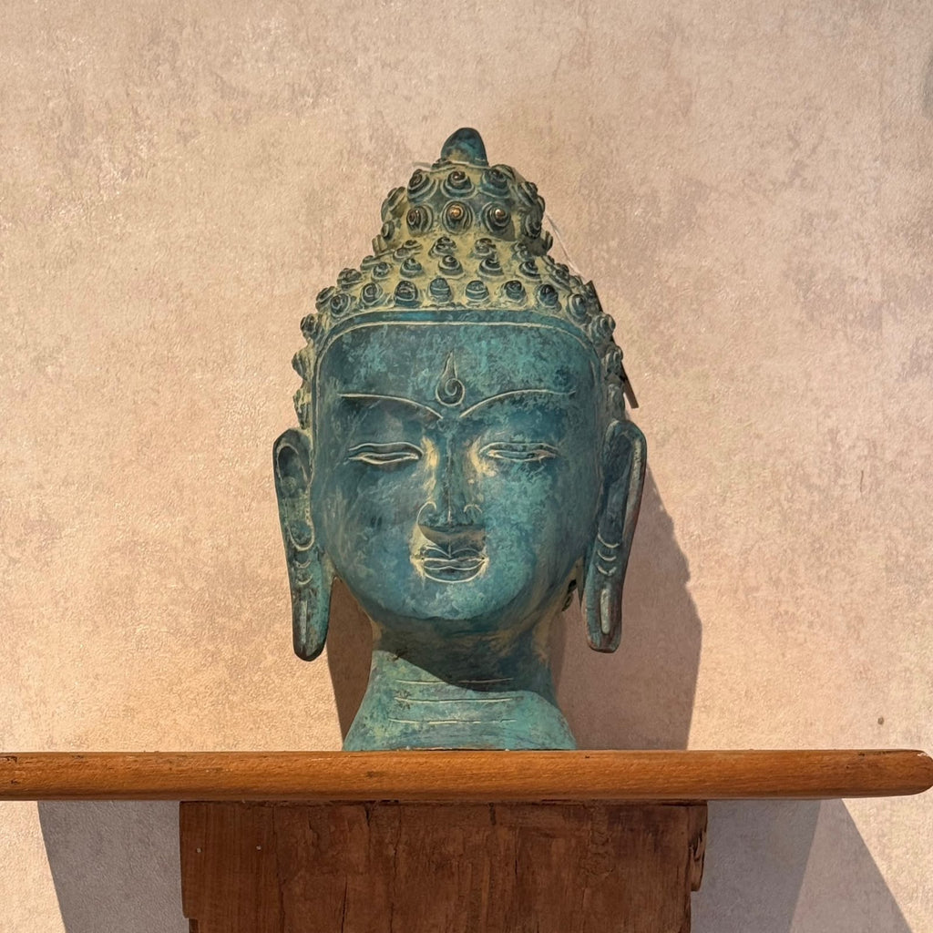 Brass Buddha Face | Turquoise Finish | 10x6x6 Inches