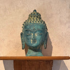 Brass Buddha Face | Turquoise Finish | 10x6x6 Inches