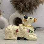 Handpainted Nandi White-Gold Finish | 9x7x3.5inch