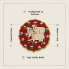 Wooden Pichwai Wall Plate | 9.5 Inches | Handpainted | Red Nandi