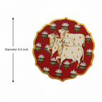 Wooden Pichwai Wall Plate | 9.5 Inches | Handpainted | Red Nandi