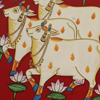 Wooden Pichwai Wall Plate | 9.5 Inches | Handpainted | Red Nandi