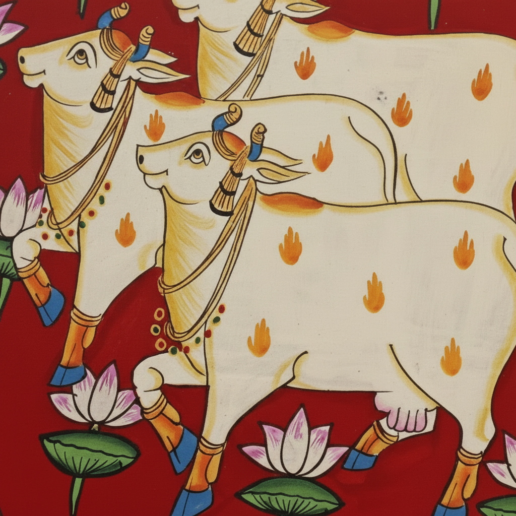 Wooden Pichwai Wall Plate | 9.5 Inches | Handpainted | Red Nandi