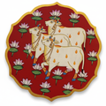 Wooden Pichwai Wall Plate | 9.5 Inches | Handpainted | Red Nandi